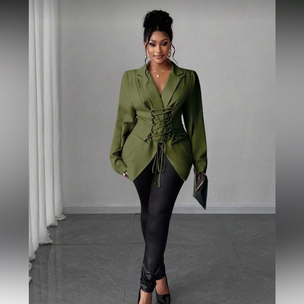 Olive green blazer w/ strings